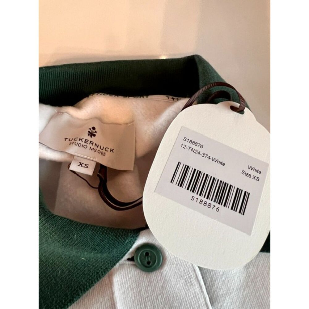 Tuckernuck Studio McGee White Green Crop Polo Sweatshirt Sport Pullover XS NWT - Picture 5 of 6